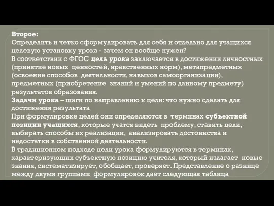 Второе: Определить и четко сформулировать для себя и отдельно для учащихся