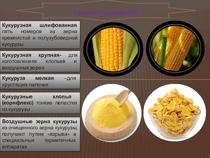 Кукурузная шлифованная пять номеров из зерна кремнистой и полузубовидной кукурузы Кукурузная