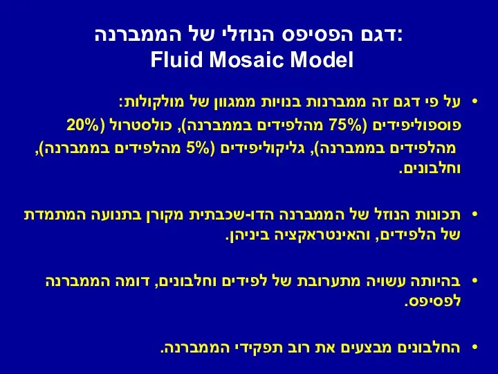 דגם הפסיפס הנוזלי של הממברנה: Fluid Mosaic Model על פי דגם