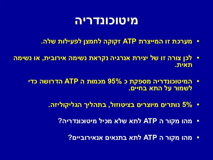 מיטוכונדריה מערכת זו המייצרת ATP זקוקה לחמצן לפעילות שלה. לכן צורה