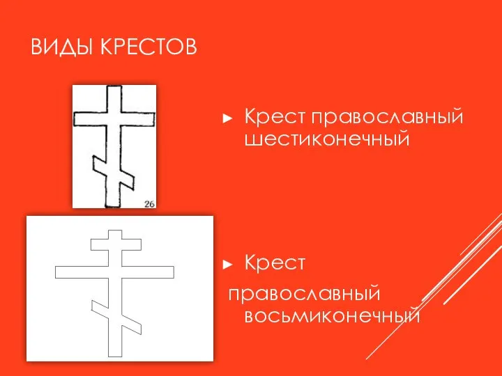 ВИДЫ КРЕСТОВ Крест православный шестиконечный Крест православный восьмиконечный