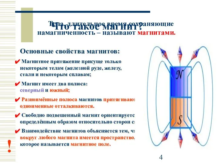 Что такое магнит? Тела, длительное время сохраняющие намагниченность – называют магнитами.