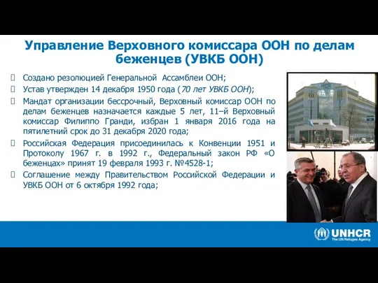 Управление Верховного комиссара ООН по делам беженцев (УВКБ ООН) Создано резолюцией