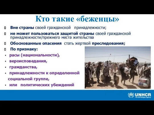 Кто такие «беженцы» Вне страны своей гражданской принадлежности; не может пользоваться