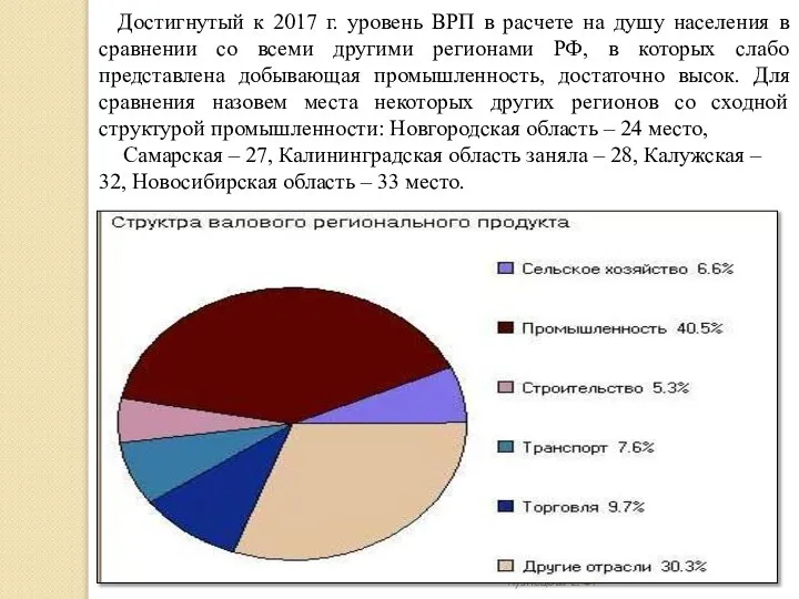 Кузнецова Е. Ф. Достигнутый к 2017 г. уровень ВРП в расчете