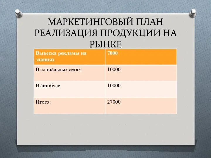 МАРКЕТИНГОВЫЙ ПЛАН РЕАЛИЗАЦИЯ ПРОДУКЦИИ НА РЫНКЕ