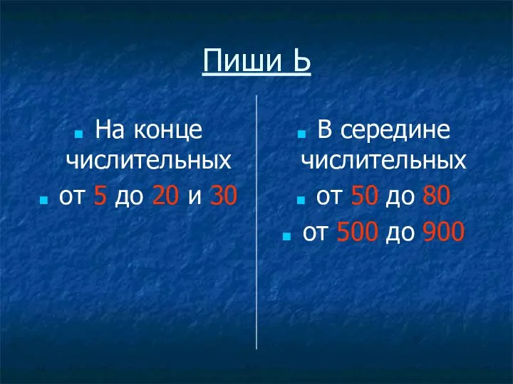 Пиши Ь На конце числительных от 5 до 20 и 30