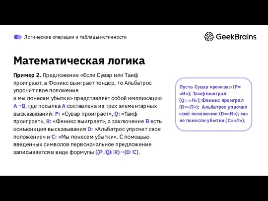 Пример 2. Предложение «Если Сувар или Таиф проиграют, а Феникс выиграет