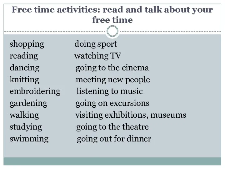 Free time activities: read and talk about your free time shopping