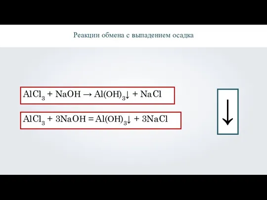 \ Реакции обмена с выпадением осадка AlCl3 + NaOН → Al(ОН)3↓