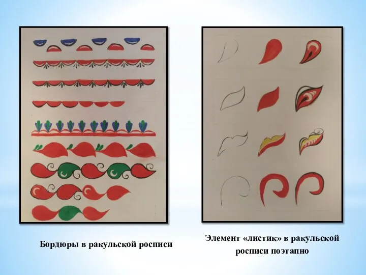 Элемент «листик» в ракульской росписи поэтапно Бордюры в ракульской росписи