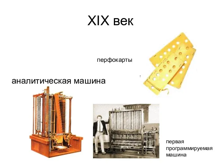 ХIХ век аналитическая машина первая программируемая машина перфокарты