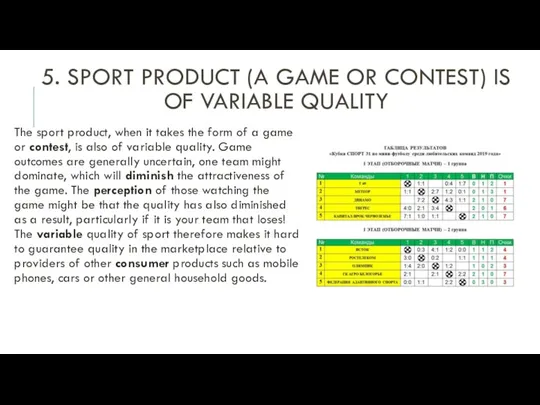 5. SPORT PRODUCT (A GAME OR CONTEST) IS OF VARIABLE QUALITY