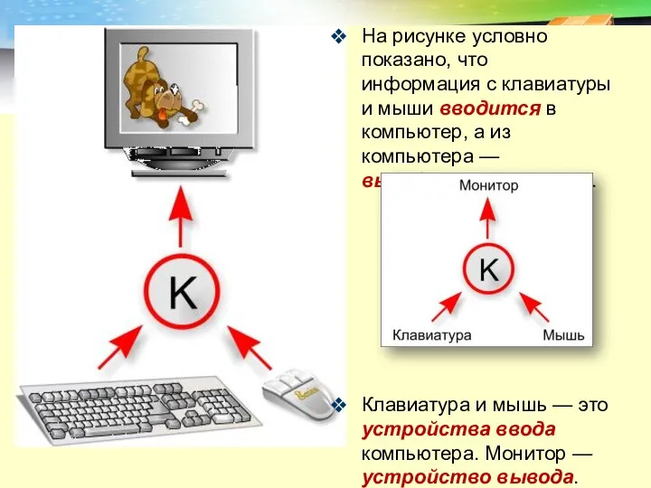 На рисунке условно показано, что информация с клавиатуры и мыши вводится