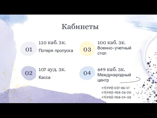 110 каб. 3к. Потеря пропуска 100 каб. 3к. Военно-учетный стол 107