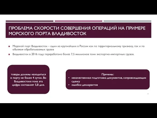 ПРОБЛЕМА СКОРОСТИ СОВЕРШЕНИЯ ОПЕРАЦИЙ НА ПРИМЕРЕ МОРСКОГО ПОРТА ВЛАДИВОСТОК Морской порт