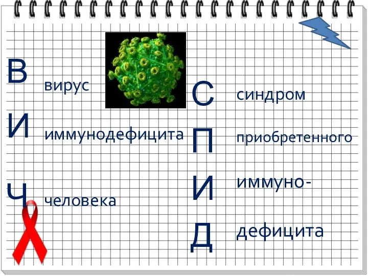 В И Ч С П И Д вирус иммунодефицита человека синдром приобретенного иммуно- дефицита