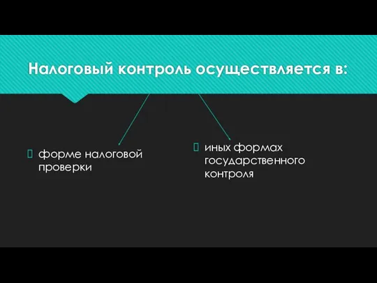 Налоговый контроль осуществляется в: форме налоговой проверки иных формах государственного контроля