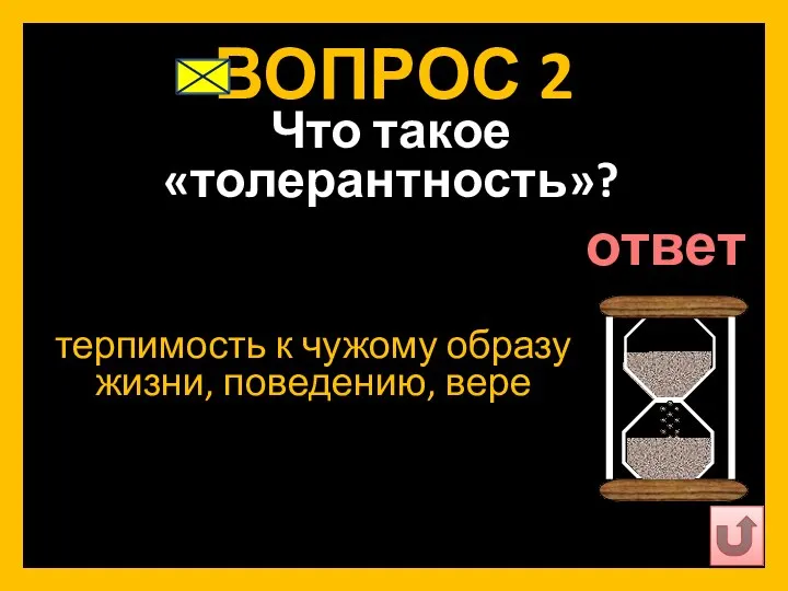 ВОПРОС 2 Что такое «толерантность»? терпимость к чужому образу жизни, поведению, вере ответ