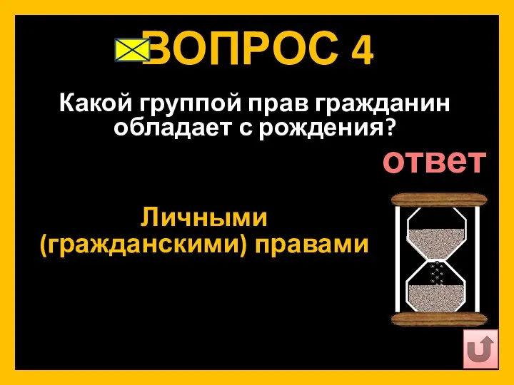 ВОПРОС 4 Какой группой прав гражданин обладает с рождения? Личными (гражданскими) правами ответ