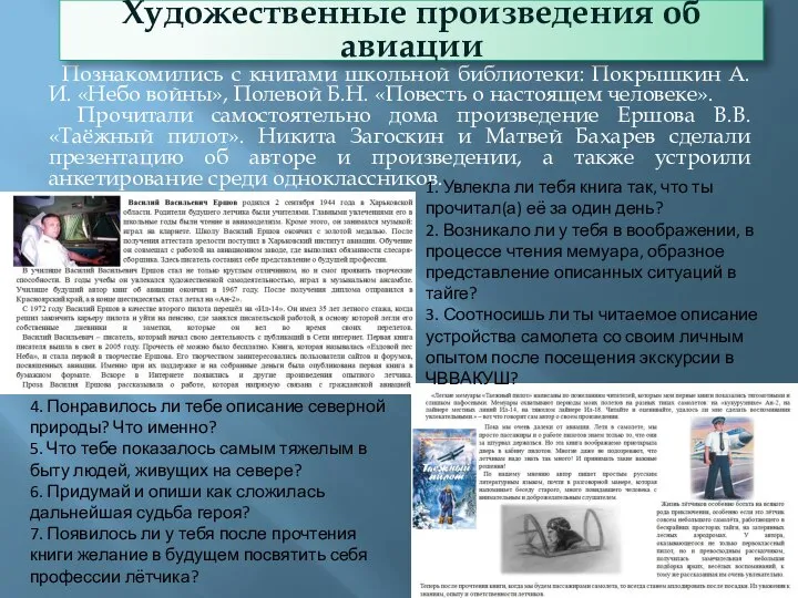 Познакомились с книгами школьной библиотеки: Покрышкин А.И. «Небо войны», Полевой Б.Н.