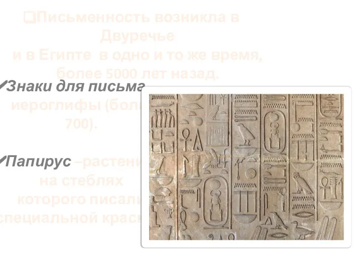 Письменность возникла в Двуречье и в Египте в одно и то