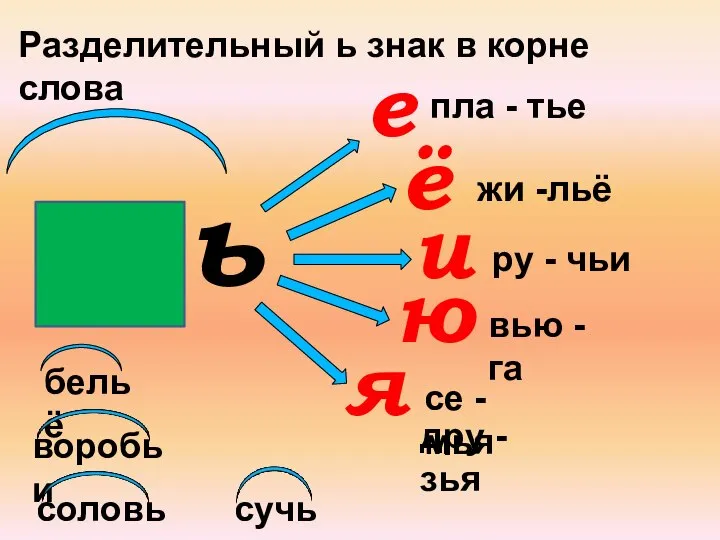 ь е ё и ю я Разделительный ь знак в корне