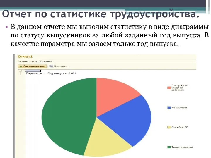 Отчет по статистике трудоустройства. В данном отчете мы выводим статистику в