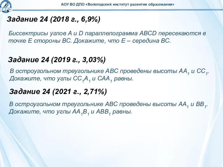 Задание 24 (2018 г., 6,9%) Задание 24 (2019 г., 3,03%) В