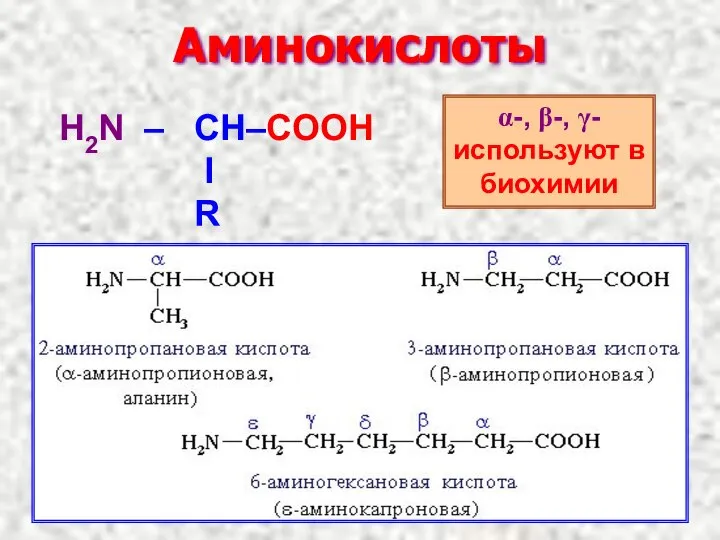 Аминокислоты α-, β-, γ- используют в биохимии