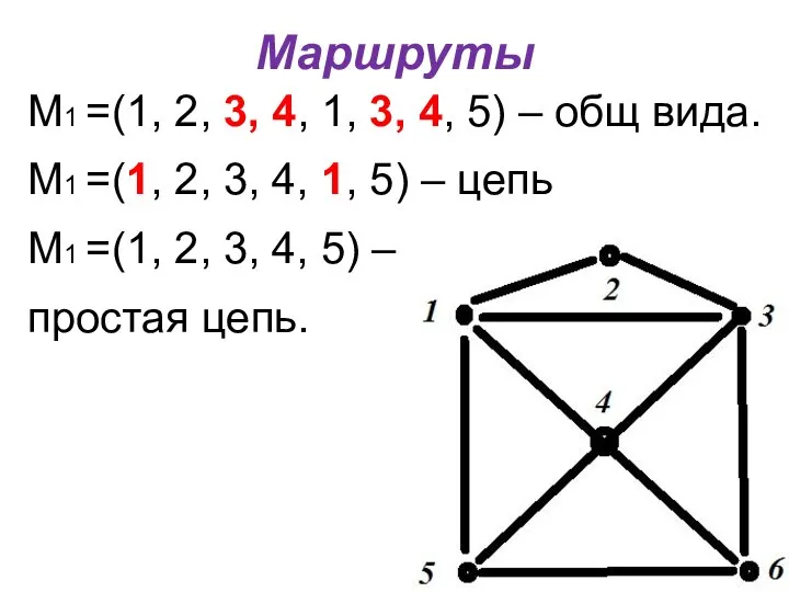 Маршруты М1 =(1, 2, 3, 4, 1, 3, 4, 5) –