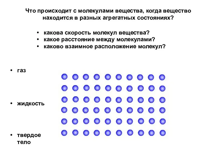 Что происходит с молекулами вещества, когда вещество находится в разных агрегатных