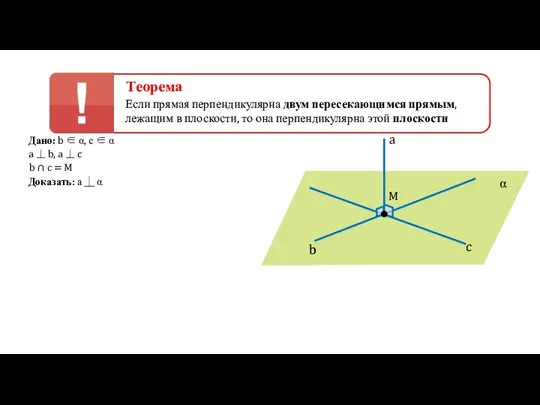 Дано: b ∈ α, с ∈ α а ⏊ b, а