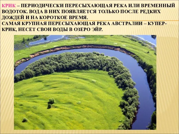 КРИК – ПЕРИОДИЧЕСКИ ПЕРЕСЫХАЮЩАЯ РЕКА ИЛИ ВРЕМЕННЫЙ ВОДОТОК. ВОДА В НИХ