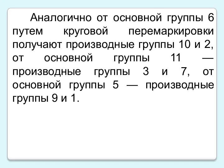 Аналогично от основной группы 6 путем круговой перемаркировки получают производные группы