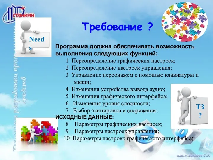 Требование ? ТЗ? Программа должна обеспечивать возможность выполнения следующих функций: 1