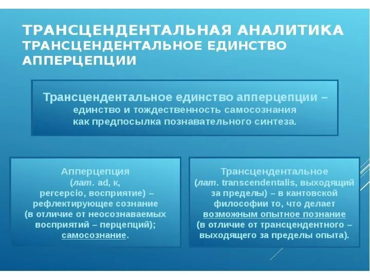 ТРАНСЦЕНДЕНТАЛЬНОЕ ЕДИНСТВО АППЕРЦЕПЦИИ — единство самосознания, производящее чистое наглядное представление "я