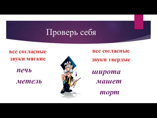 Проверь себя все согласные звуки мягкие печь метель все согласные звуки твердые широта машет торт