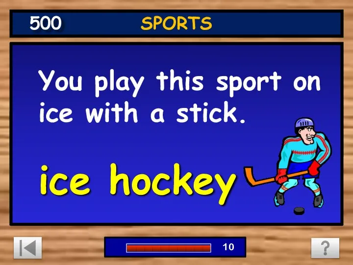 You play this sport on ice with a stick. ice hockey