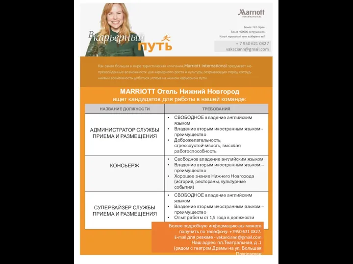 MARRIOTT Отель Нижний Новгород ищет кандидатов для работы в нашей команде: