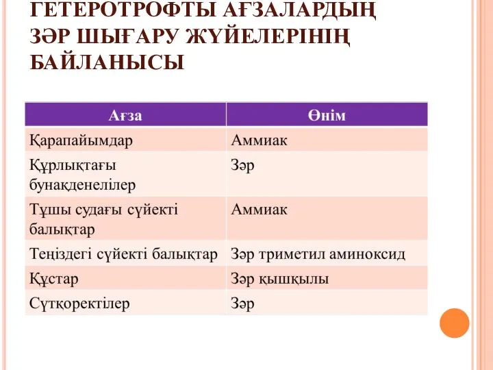 ГЕТЕРОТРОФТЫ АҒЗАЛАРДЫҢ ЗӘР ШЫҒАРУ ЖҮЙЕЛЕРІНІҢ БАЙЛАНЫСЫ