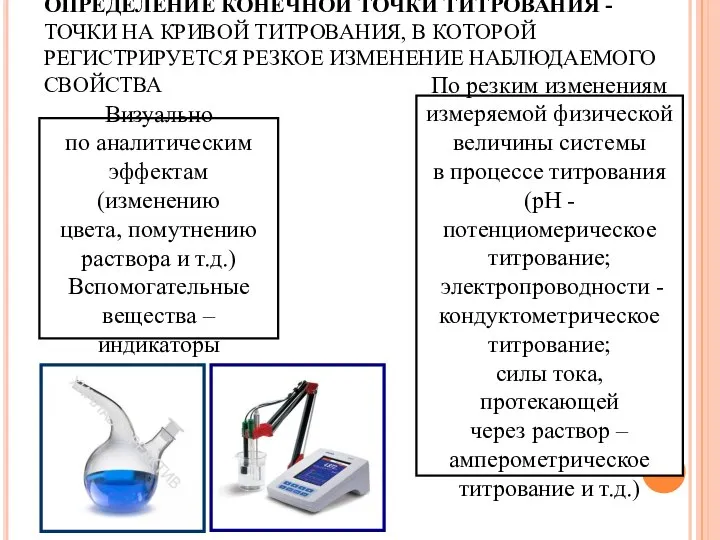 ОПРЕДЕЛЕНИЕ КОНЕЧНОЙ ТОЧКИ ТИТРОВАНИЯ - ТОЧКИ НА КРИВОЙ ТИТРОВАНИЯ, В КОТОРОЙ