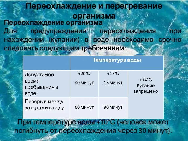 Переохлаждение и перегревание организма Переохлаждение организма Для предупреждения переохлаждения при нахождении