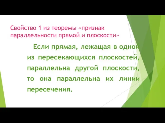 Свойство 1 из теоремы «признак параллельности прямой и плоскости» Если прямая,