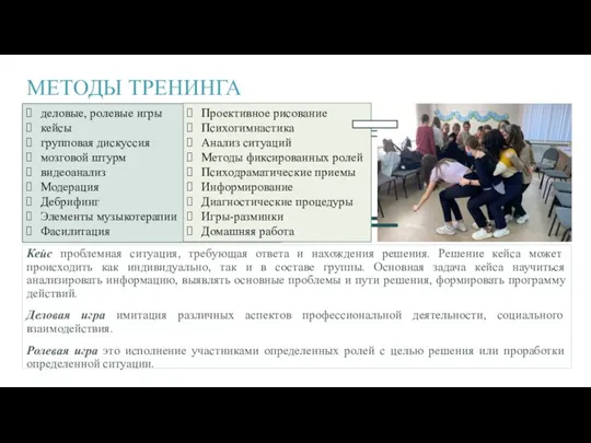 МЕТОДЫ ТРЕНИНГА Кейс проблемная ситуация, требующая ответа и нахождения решения. Решение