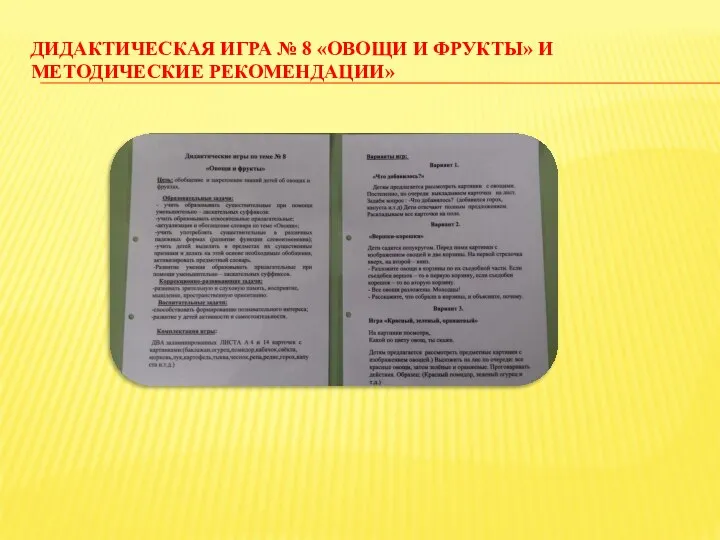 ДИДАКТИЧЕСКАЯ ИГРА № 8 «ОВОЩИ И ФРУКТЫ» И МЕТОДИЧЕСКИЕ РЕКОМЕНДАЦИИ»