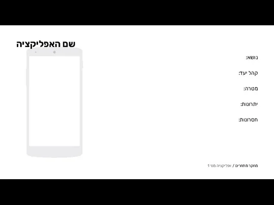 מחקר מתחרים / אפליקציה מס׳ 1 שם האפליקציה נושא: קהל יעד: מטרה: יתרונות: חסרונות: