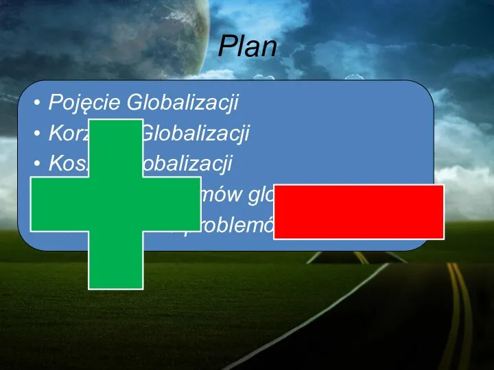 Plan Pojęcie Globalizacji Korzyści Globalizacji Koszty Globalizacji Rodzaje problemów globalnych Pokonywanie problemów globalnych