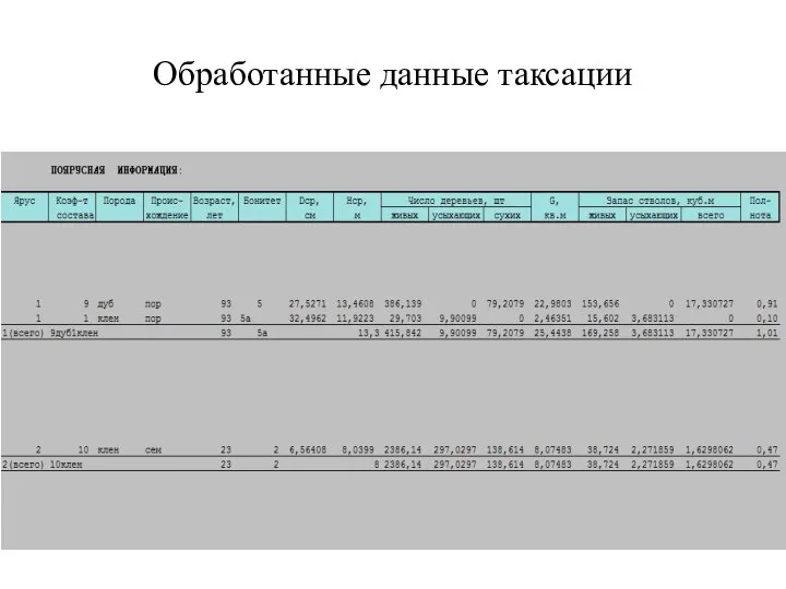 Обработанные данные таксации