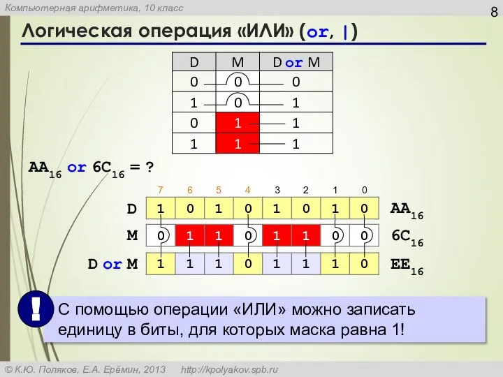 Логическая операция «ИЛИ» (or, |) D D or M M AA16